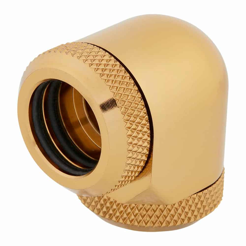 (image for) Corsair Hydro X XF Gold Brass 14mm Hardline 90° Compression Fittings - Twin Pack